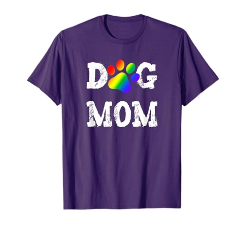 Lesbian Dog Mom Gift Gay Pride Dog Lover Rainbow Puppy Paw T-Shirt for Men Women Kids