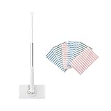 Sakerplus Convenient Cloth Changing Mini Mop for Face Towels, 360° Rotating Washable Mop for Floors, Wall Tiles, Mirror, Space Saver with Wall Mount (White (71cm/27.56in) + Magic Cleaning Cloth*6)