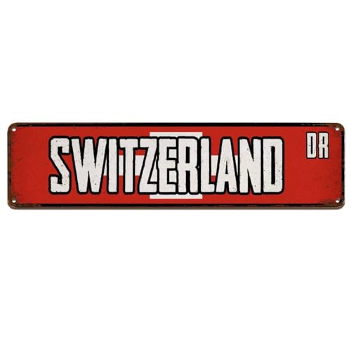 Custom Street Signs with Switzerland Country Flag Customize Your Country Street Signs 4x18in Funny Metal Sign for Housewarming Gifts Home Garden Patriotism Gift Tin Metal Sign