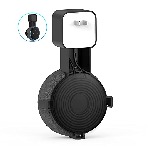 Wall Mount Stand/Holder Outlet Holder Stand for Dot (3rd Gen) Smart/Home Speakers Built-in Cable Management Without Hide Messy Wires or Screws(Black)