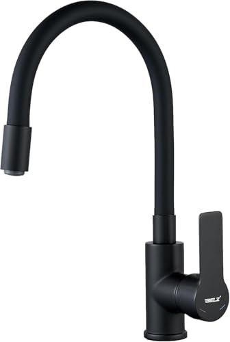 BELZ Robinet Cuisine Flexible Chromé – Mitigeur Cuisine Pivotant à 360°, Robinet de Cuisine en Laiton Durable, Robinetterie de Cuisine avec Économiseur d'Eau,noir mat