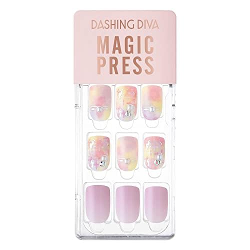 DASHING DIVA MAGICPRESS Burgundy Shine | Day to Night | Short, Square Shaped Press On Nails | Long Lasting (Lilac Bloom)