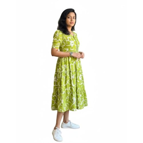 Image of ROYALICA Women's Pure Cotton Maxi Midi Dress Western Dress for Women Elegant Floral Printed Long Dresses | Soft & Breathable Fabric | Casual Trending Dress for Women