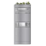 Metzler Briefkasten mit großem Paketfach und Pflanzdach in Graualuminium RAL 9007, rostfrei und wetterfest, abschließbar, freistehend, mit Namensgravur, modernes Design für Außenbereiche
