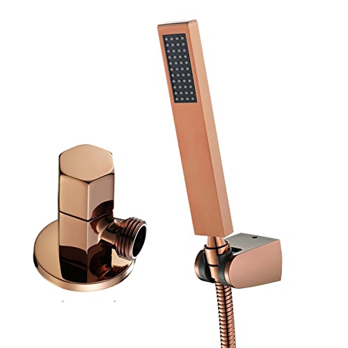 OVLIIYWZY Soffione Doccia Portatile in Oro Rosa, soffione a Pioggia con Tubo Flessibile Doccia in Acciaio Inossidabile 304 Lungo 1,5 metri/59 Pollici, Set Spray con valvola ad Angolo