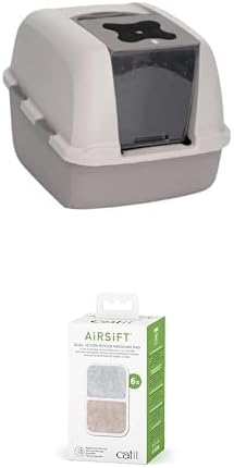 Bundle of Catit Jumbo Hooded Cat Litter Pan, Warm Gray + Catit Airsift Dual Action Air Purifier Pad, 6 Pack