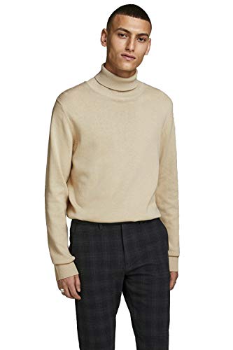 JACK & JONES Jjeemil Knit Roll Neck Noos Dolcevita, Avorio (Oatmeal Detail: Melange), L Uomo