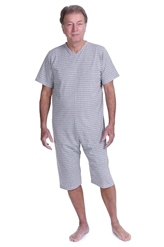 FERRUCCI Pijama Tutón Sanitario Comfort Manga Corta Pantalón Corto 1 Cremallera/Cremallera Detrás De La Espalda De Verano (Gris, XL)