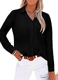 👚DAMENBLUSEN DESIGN: Lässige Bluse mit V-Ausschnitt, knöpften, langen Ärmeln, abgerundetem Saum. Schlichte Hemden in Einfarbig und Streifen erweitern Ihre Garderobe um weitere Optionen.