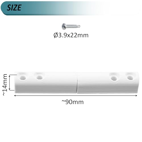 Miniatura 3 de Aerzetix - Juego De 4 Bisagras Atornillables De 90 Mm Para Marcos De Mosquiteras De Ventanas Y Puertas 16 Tornillos Autoperforantes Ø3.9x22 Mm De Plástico Blanco