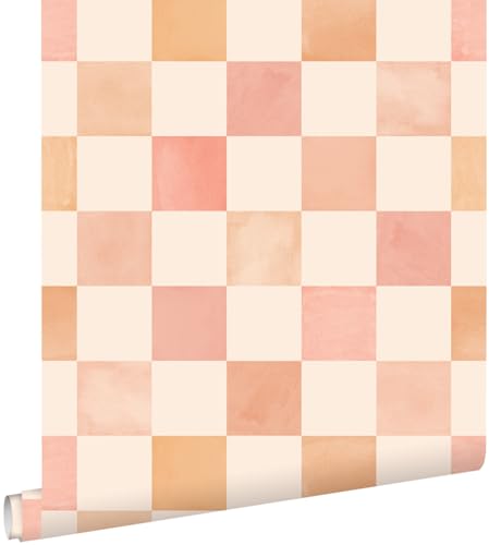 papier peint à damier beige, orange et rose 50 x 900 cm - ESTAhome