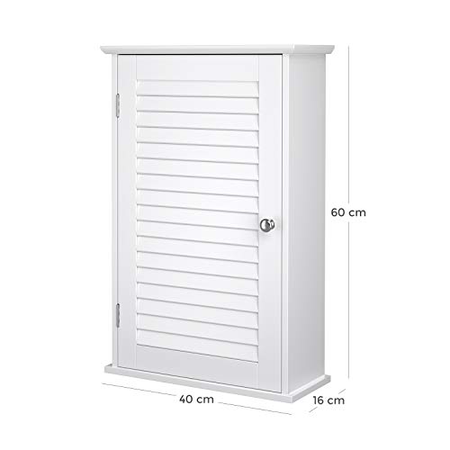 VASAGLE Wandschrank, Badezimmerschrank, Medizinschrank mit höhenverstellbarer Regalebene, Badschrank mit Tür, 40 x 16 x 60 cm, Holz, weiß BBC24WT