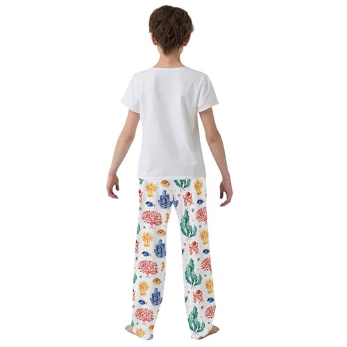 ZZXXB Octopus Coral Boys Long Pants Soft Trousers Elastic Waist Kids Lounge Bottoms with Pockets S-XL3
