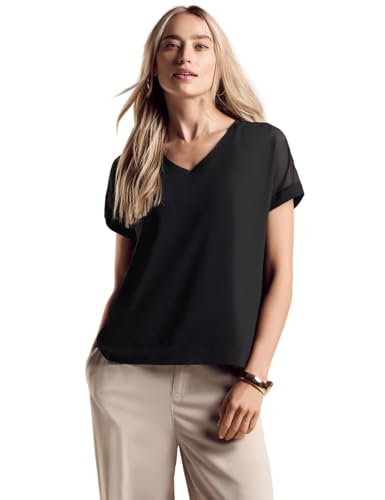 T-Shirt en Mousseline Noir Femmes Street One A321792 Top Fluide Manche Courte 40