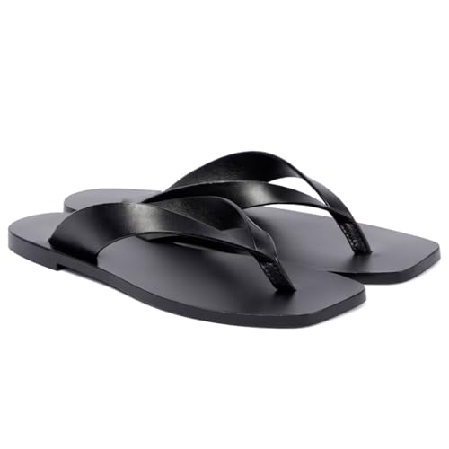 Flip Flops for Women Comfortable Square Toe Casual Beach Thong Sandals Slip On Dressy Flats Summer Outdoor Slides Shoes