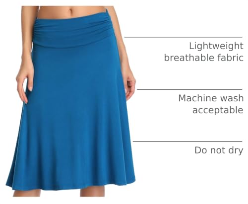 Image of Urban CoCo Women's Ruched High Waist Knee Length Jersey A-Line Stretchy Flared Casual Skirt