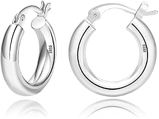 Sterling Silver Hoop Earrings 14K Gold Plated Hoop Earrings for Women Thick Chunky Hoop Earrings Lightweight Hypoallergenic Hoop Earring for Women4mm tube