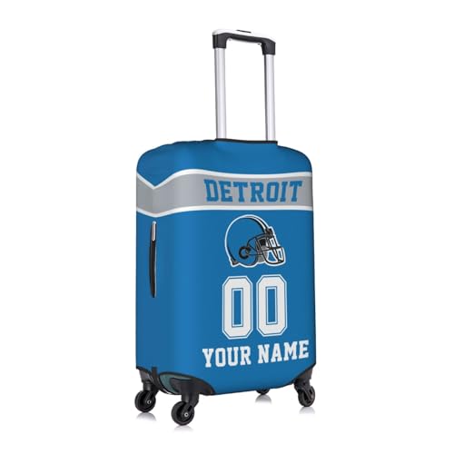 Image of Custom Detroit Luggage Cover Personalized Football Style Suitcase Cover with Name Number Customized Washable Elastic Sports Travel Suitcase Protector for Business Vacation Gifts