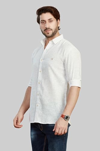 Image of Men's White and Brown with Lining and Checks Shirts with Cotton Blend | Slim fit Comfortable Shirt | Thin to Thick Lining and Checks | Casual and Office wear.