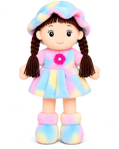 Coolet Soft Hat Doll for Kids 42 cm | Cute Plush Rag Doll with Cap & Braided Hair | Washable Stuffed Soft Toy for Girls & Boys | Birthday Gift | Multi