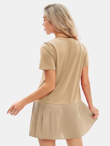 Image of EXLURA Womens Summer Casual Short Sleeve Dress Crewneck Tshirt Dresses Pleated Aline Mini Dress 2025 Vacation Beach Sundress
