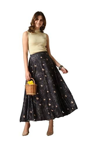 Image of VAGISHA Women's 4-Metre Flared Long Skirt | Skirts for Women Long Length | Long Skirts for Girls | Ethnic & Boho Printed Wear with Elastic Waist | Perfect for Party, Festive & Casual Look