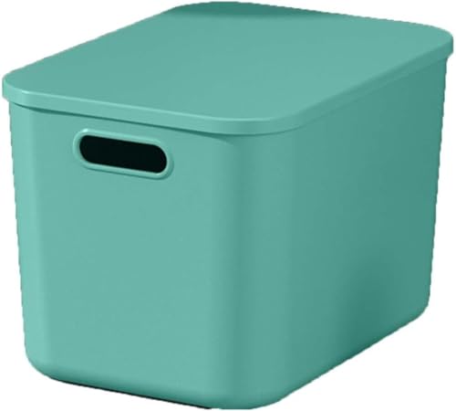 Demanca 蓋付き収納ボックス Lサイズ 36×26×24cm 大容量 プラスチック 積み重ね可能 防塵・防湿 丈夫な設計 卓上や衣類・下着・靴下・スナックの整理 ベッドルーム/デスク/リビング向け おしゃれ (Sサイズ(26×18×16cm),グリー
