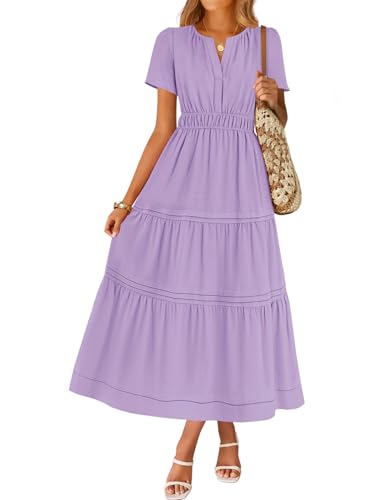 Image of ZESICA Women's Summer Casual Short Sleeve Boho Midi Dress