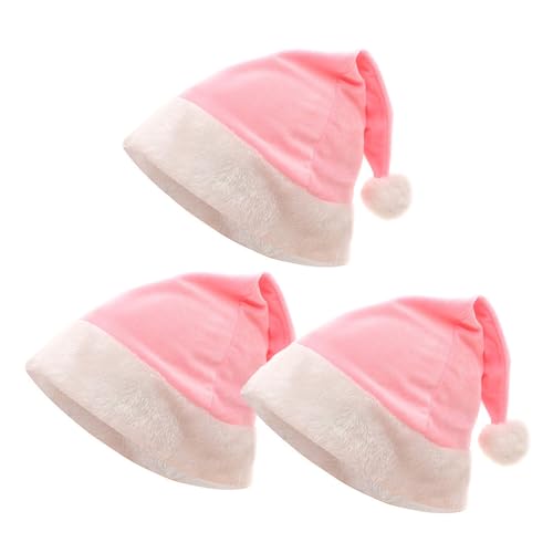 Onlvmyur Gorro Navidad 3 piezas Gorro de Papa Noel Adultos Suave Sombrero de Papá Noel Rosa Sombrero Navidad para Disfraz Navidad Cosplay