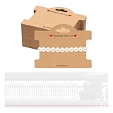100Set Jewelry Display Cards, Bracelet Display Cards with Clear Bags for Small Business of Hair Ties, Bracelet, Necklace, Hair Scrunchies (Brown)