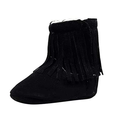 BILIKEYU Newborn Baby Kids Winter Boot Tassels Fuzzy Lined Warm Slip on Infant Boys Girls First Walking Shoes 0 to 18 Months