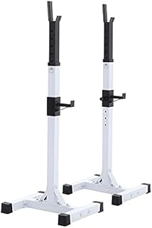 BTGGG Adjustable Heavy Duty Squat Rack Stand Pair of Power Weight Bench Support for Barbell Free-Weight Racks, White and Black
