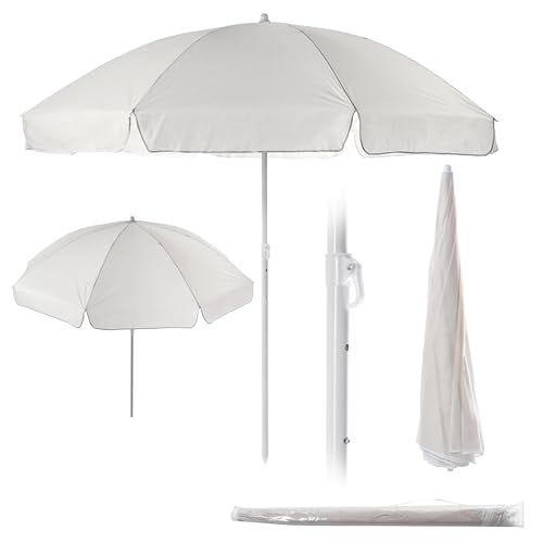 KADAX Parasol de jardin rond - 220 x 142-224 cm - Hauteur réglable - Pour balcon, jardin, terrasse, piscine et plage, ecru, grand
