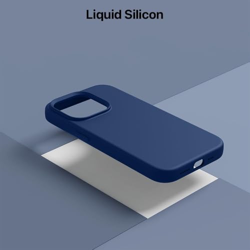 Image of eller sante Silicone Back Cover Case for iPhone 15 Pro Shockproof Scratch Resistant Slim Fit Protective Design Military-Grade Protection Support Mag-Safe Wireless Magnetic Charging- Navy Blue