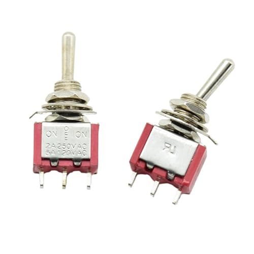 Interruptor de palanca SPDT ON-OFF-ON impermeable mini rojo de 3 posiciones para electrónica 2