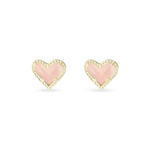 Kendra Scott Ari Heart Stud Earrring, 14k Gold Plated Brass, Rose Quartz, Fashion Jewelry for Women