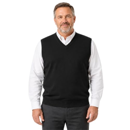 Krumba Mężczyźni Oversize Swetry Kamizelka: Plus Rozmiar Duży Wysoki V Serek Bawełna Pulowery Czarny 3XL