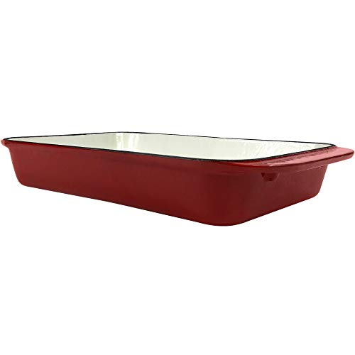 2.9 Qt Enameled Cast Iron Rectangular Roaster, Casserole Dish, Lasagna Pan, Deep Roasting Pan, for Cooking and Baking - Red