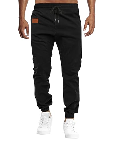 Image of LVCBL Men's Cargo Pants Casual Cotton Stretchy Drawstring Waist Trousers Black M