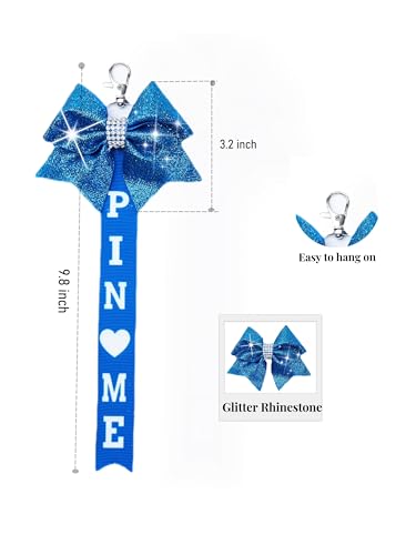 Image of Cheer Pin Me Ribbon Cheerleader Pin Me Bow Cheer Bow Keychain with Rhinestones Cheerleading Sports Accessory Gift