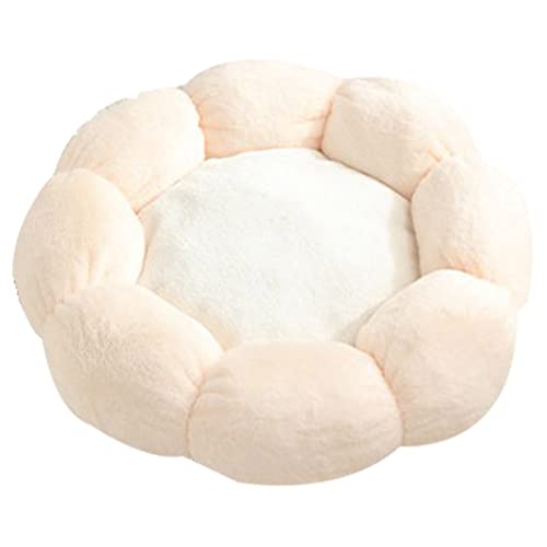 Plush Pet Bed Warm Calming Donut Cat And Dog Bed Pet Cushion Bed Anti-Anxiety Dog Bed Flower Shape Cat Bed Pink White L #TOP1