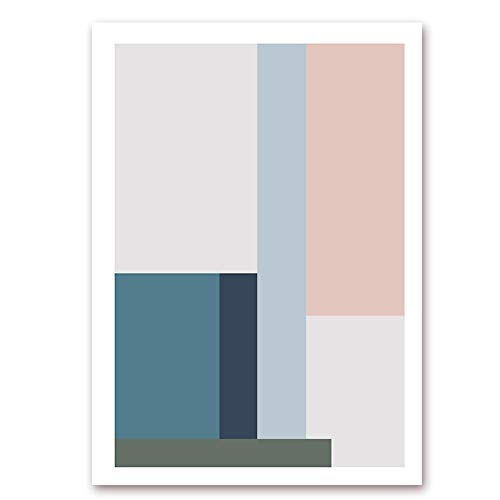 Peintures mur impression salon moderne géométrique rose bleu 3 pièces - 3
