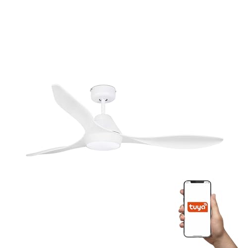 Faro Polaris Ventilador de techo grande blanco mate con luz, sistema inteligente Tuya