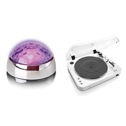 Lenco TTA-080SI Schallplattengewicht 250 g mit RGB-Effekten + Lenco L-85 Plattenspieler mit USB-Encoding, Vorverstärker, Riemenantrieb, Halbautomatik und Staubschutzhaube - Weiß