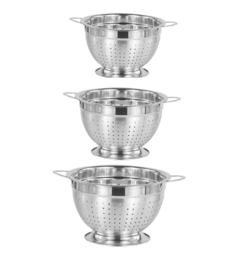 3er Set Sieb Edelstahl 20/24/26cm - Küchensieb mit Griff & Rundem Boden, Nudelsieb Edelstahl Feines Sieb Küche Lebensmittelsieb zum Abseihen von Nudeln, Gemüse, Obst & Reis, Spülmaschinengeeignet