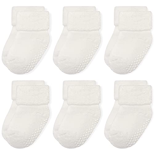 GRPSKCOS Baby Dicke Wintersocken mit Greifern ABS Kleinkind Knöchel Socken für 0-3 Jahre Jungen Mädchen 6 Paare Set (02 Weiß-6 Paare,0-12 Monate) Cover
