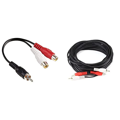 Monoprice Audio/Stereo Cable - 0.5 Feet - Black | RCA Plug/2 RCA Jack, Mono Source to Stereo System & 6ft 2 RCA Plug/2 RCA Plug M/M Cable - Black