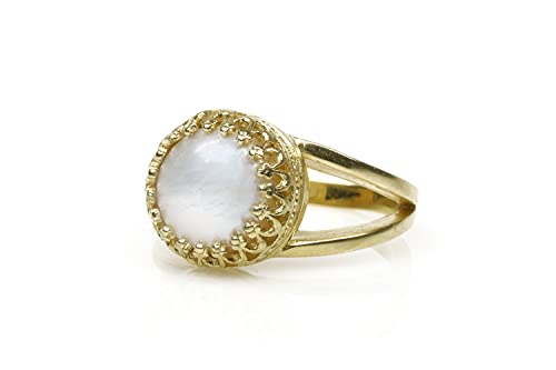 Bague en nacre et double bande or 14k symbole de promesse éternelle