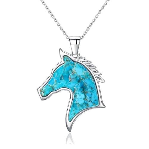 Image of AIBAO Sterling Silver Turquoise Horse /Snake Pendant Necklaces for Women | 11-20 Ct Large Horse / Snake Turquoise Boho Necklaces for Women Men Southwestern Jewelry