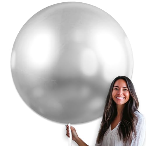 Image of PartyWoo Metallic Silver Balloons 4pcs 36 Inch Large Big Jumbo Giant Silver Chrome Balloons for Graduation Wedding Baby Shower Bachelorette Anniversary Birthday Party Decorations Silver-G102